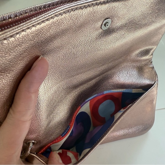 Authentic COACH Rose Metallic Leather Foldover Mini Purse Bag Clutch - Picture 8 of 8